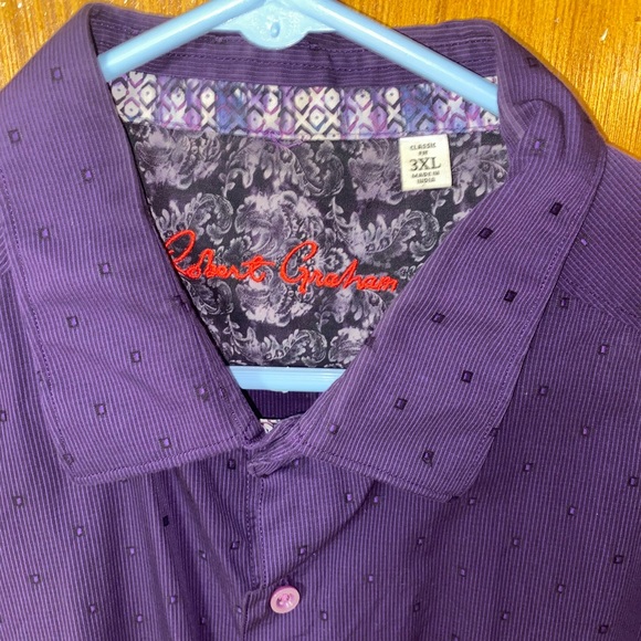 Robert Graham Men’s Casual Button Down Shirt 3XL in Purple with Geometric Cuffs - Picture 5 of 5